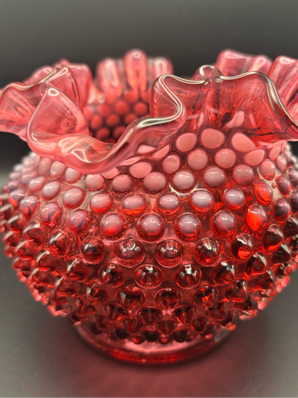 Venton Hobnail Ruffled Cranberry Glass Vase - Picture 2 of 16